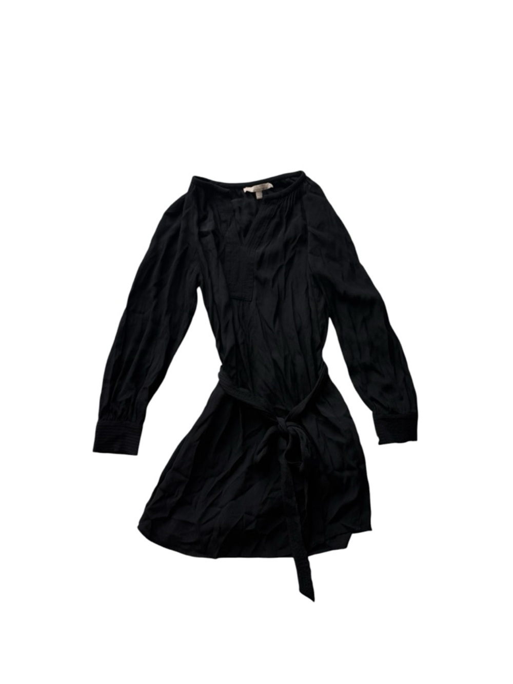 Banana Republic Black Long-Sleeve Tie-Waist Dress